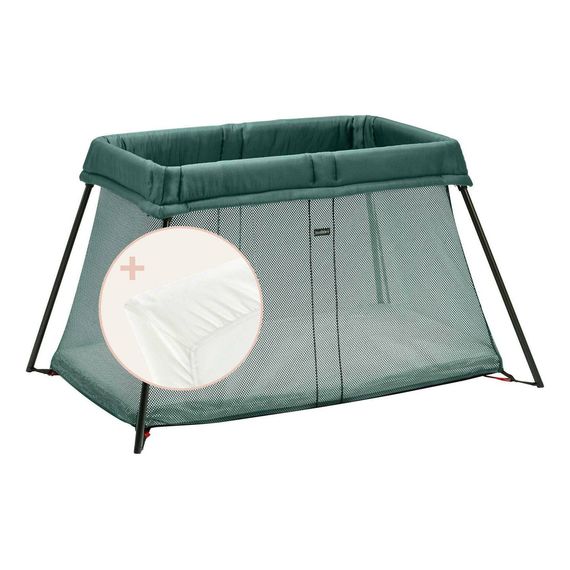 BabyBjorn Light łóżeczko turystyczne Dark green z prześcieradłem, Kolor: Dark green
