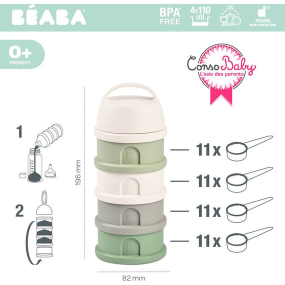 Beaba dávkovače sušeného mléka 4 komory Cotton white/Sage green, Kolor: white/sage green, 2 zdjęcie