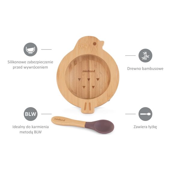 Miniland Wooden Bowl with Suction Cup &amp; Spoon — ECO-friendly Chick, image , 2 image