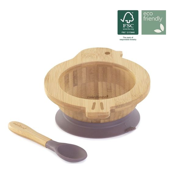 Miniland Wooden Bowl with Suction Cup &amp; Spoon — ECO-friendly Chick, image , 3 image