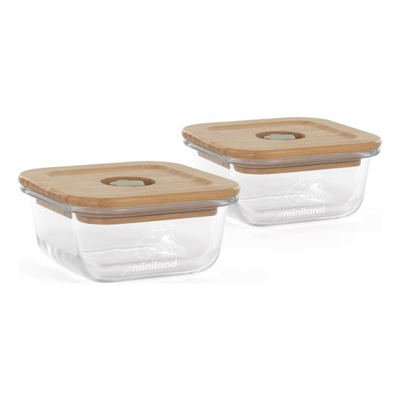 Miniland skleněné nádoby čtvercové ECO-friendly 2x210ml s izotermickou taškou Žabka, 4 zdjęcie