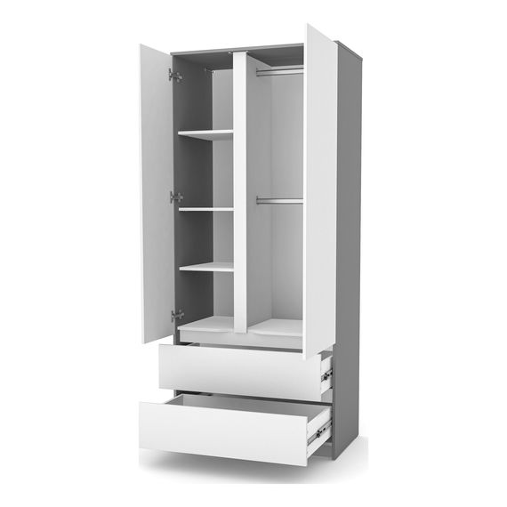 Veres Bern 900 - Double Door Wardrobe with Drawers (90x50.3x207.1 cm) - White Graphite, Kolor: White Graphite, image , 4 image