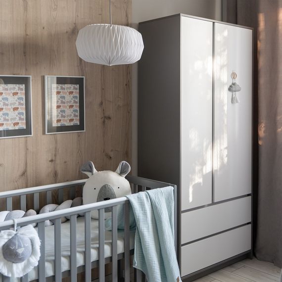 Veres Bern 900 - Double Door Wardrobe with Drawers (90x50.3x207.1 cm) - White Graphite, Kolor: White Graphite, image , 7 image
