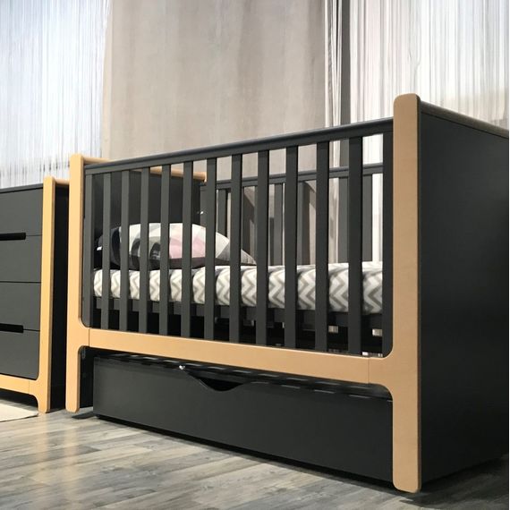 Veres - Pendulum Rocking System with Drawer for Nice Cot - Anthracite Natural, Rodzaj: z szufladą, Kolor: Anthracite Natural, image , 5 image