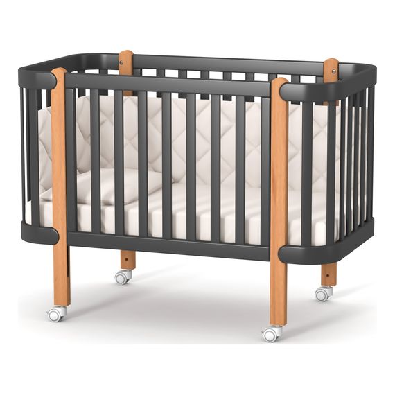 Veres Monaco – postýlka se sklopnou bočnicí (120×60 cm), verze mini (80×60 cm) – Anthracite Natural, Rozmiar: 80x60 lub 120x60 cm, Kolor: Anthracite Natural, 23 zdjęcie