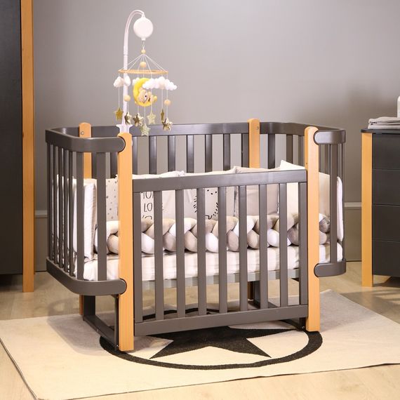 Veres Monaco – postýlka se sklopnou bočnicí (120×60 cm), verze mini (80×60 cm) – Anthracite Natural, Rozmiar: 80x60 lub 120x60 cm, Kolor: Anthracite Natural, 15 zdjęcie