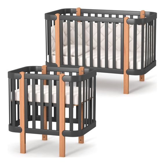 Veres Monaco – postýlka se sklopnou bočnicí (120×60 cm), verze mini (80×60 cm) – Anthracite Natural, Rozmiar: 80x60 lub 120x60 cm, Kolor: Anthracite Natural