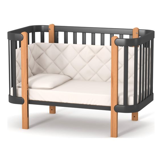 Veres Monaco – postýlka se sklopnou bočnicí (120×60 cm), verze mini (80×60 cm) – Anthracite Natural, Rozmiar: 80x60 lub 120x60 cm, Kolor: Anthracite Natural, 11 zdjęcie