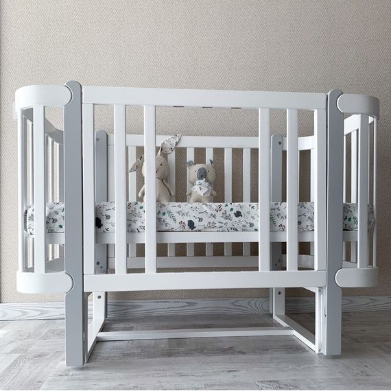 Veres Monaco – dětská postýlka se sklopnou bočnicí (120×60 cm) – White Grey, Rozmiar: 120x60 cm, Kolor: White Grey, 9 zdjęcie