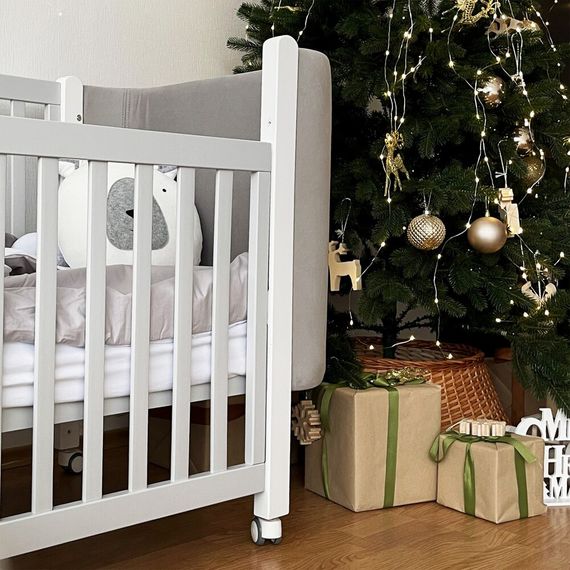 Veres Monaco Velour – čalouněná postýlka s pohyblivou bočnicí (120 × 60 cm) – Velour Grey White, Rozmiar: 120x60 cm, Kolor: Velour Grey White, 15 zdjęcie