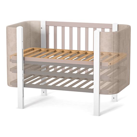 Veres Monaco Velour – čalouněná postýlka s pohyblivou bočnicí (120 × 60 cm) – Velour Cappuccino White, Rozmiar: 120x60 cm, Kolor: Velour Cappuccino White, 22 zdjęcie