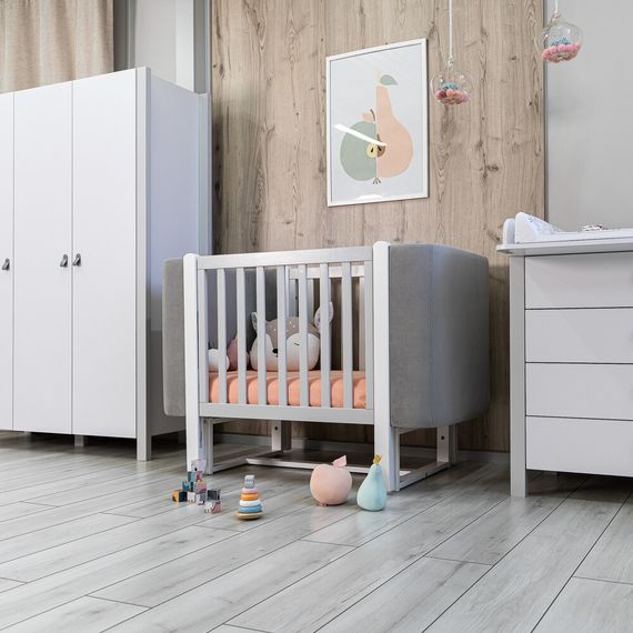 Veres Monaco Velour – postýlka se sklopnou bočnicí (120×60 cm), verze mini (80×60 cm) – Velour Grey White, Rozmiar: 80x60 lub 120x60 cm, Kolor: Velour Grey White, 20 zdjęcie