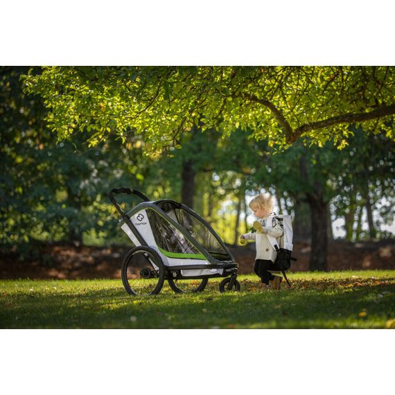 Hamax Breeze - dvoumístný cyklovozík za kolo, Rodzaj wózka: dla dwójki dzieci, Kolor materiału: White/Green, 16 zdjęcie
