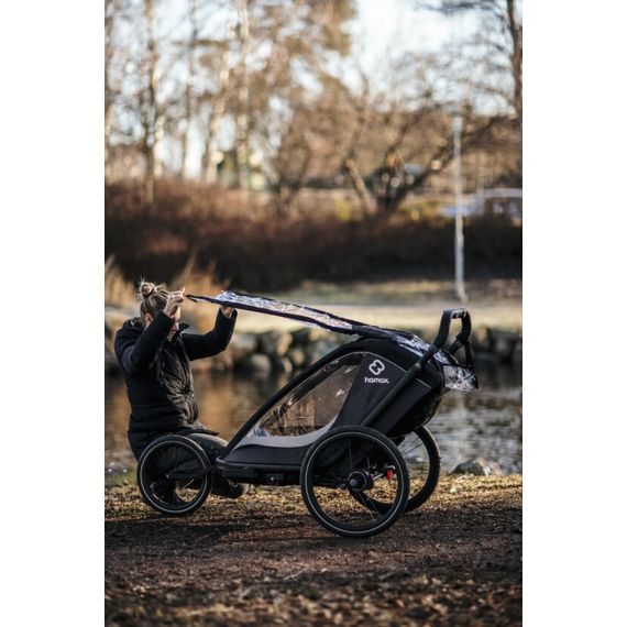 Hamax Cocoon - dvoumístný cyklovozík, Rodzaj wózka: dla dwójki dzieci, Kolor materiału: Grey/Black, 22 zdjęcie