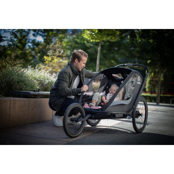 Hamax Cocoon - dvoumístný cyklovozík, Rodzaj wózka: dla dwójki dzieci, Kolor materiału: Grey/Black, 34 zdjęcie