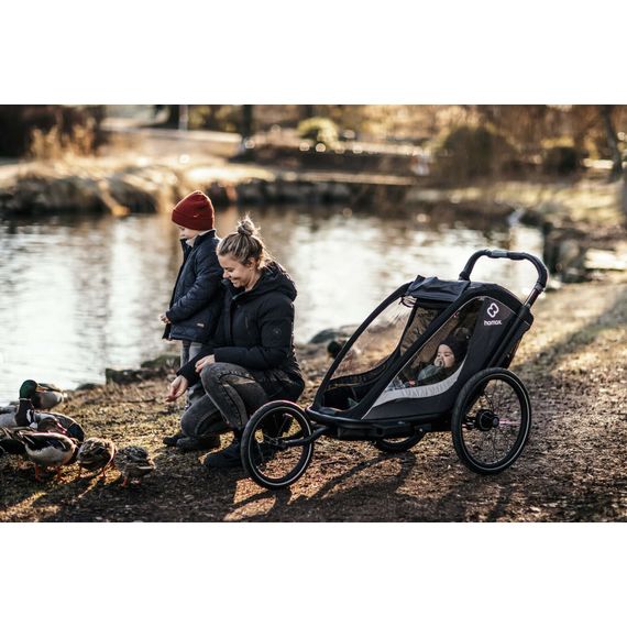 Hamax Cocoon - dvoumístný cyklovozík, Rodzaj wózka: dla dwójki dzieci, Kolor materiału: Grey/Black, 41 zdjęcie
