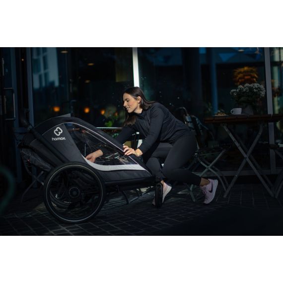 Hamax Cocoon - dvoumístný cyklovozík, Rodzaj wózka: dla dwójki dzieci, Kolor materiału: Grey/Black, 43 zdjęcie