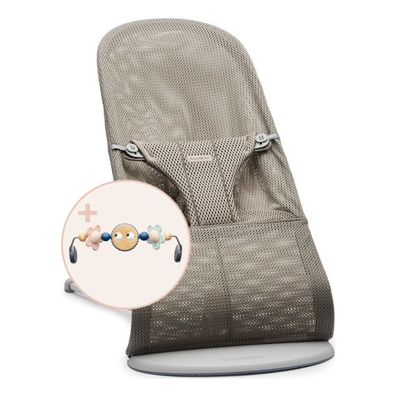 Babybjorn Bliss leżaczek Mesh Grey Beige +  zabawka Googly Eyes Pastels