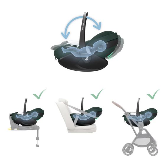 Maxi-Cosi Pebble 360 Pro2 *  Rabat w koszyku *rozkładany fotelik dla niemowląt (40 - 87 cm | 0 - 13 kg | 0 - 1.5 roku), Baza: bez bazy, Kolor: Twillic Green, 24 zdjęcie
