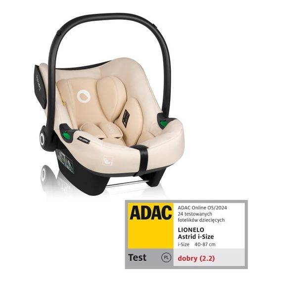 Lionelo Astrid i-Size – autosedačka pro novorozence (40–87 cm | 0–13 kg | 0–15 měsíců), Baza: bez bazy, Kolor: Beige Sand, 15 zdjęcie