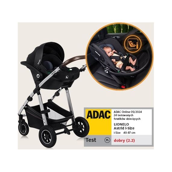 Lionelo Amber 3v1 - multifunkční kočárek s autosedačkou, Rodzaj wózka: zestaw 3w1, Kolor materiału: Black Silver, 31 zdjęcie