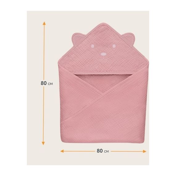Lionelo mušelínový ručník s kapucí Pink Baby, Kolor: Pink Baby, 7 zdjęcie