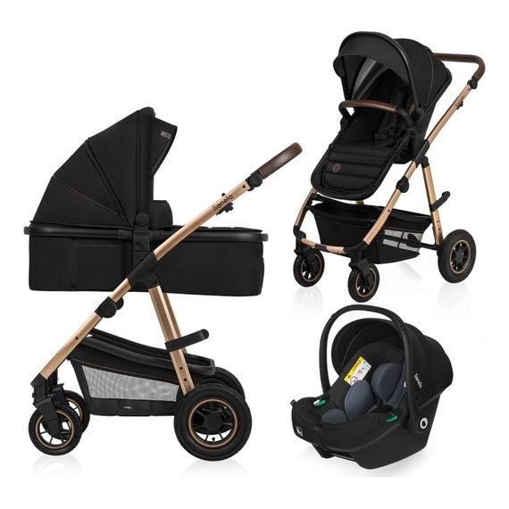 Lionelo Amber 3w1 - wózek wielofunkcyjny z fotelikiem, Rodzaj wózka: zestaw 3w1, Kolor materiału: Black Onyx