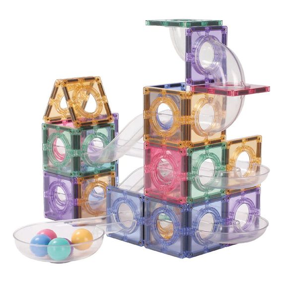 Cleverclixx magnetická stavebnice Ball Run Creative Pack Pastel 70 ks