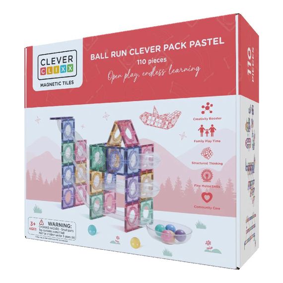 Cleverclixx magnetická stavebnice Ball Run Clever Pack Pastel 110 ks, 7 zdjęcie