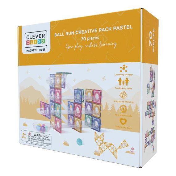 Cleverclixx magnetická stavebnice Ball Run Creative Pack Pastel 70 ks, 7 zdjęcie