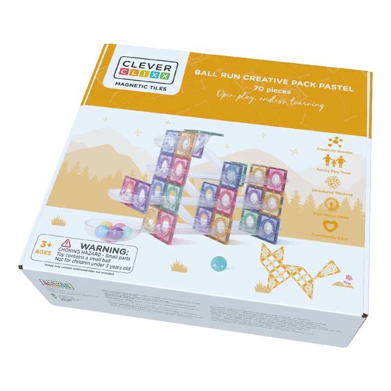 Cleverclixx magnetická stavebnice Ball Run Creative Pack Pastel 70 ks, 8 zdjęcie