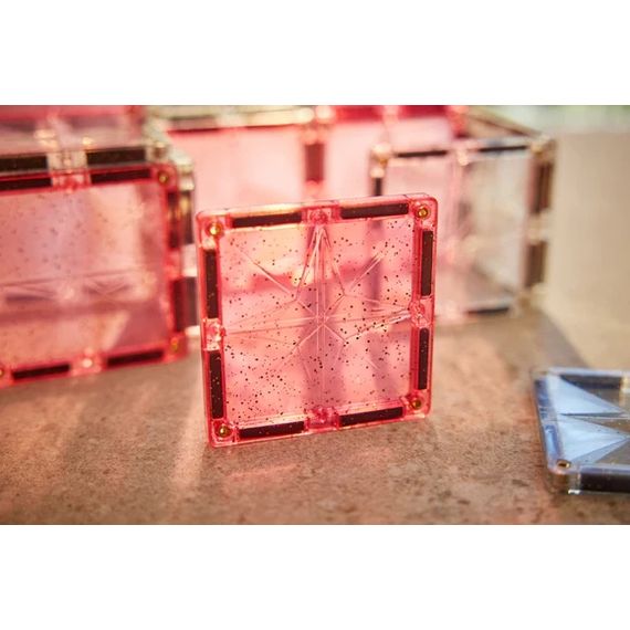 Cleverclixx magnetická stavebnice Glitter Tiles Pack Transparent / Pink 16 ks, 2 zdjęcie