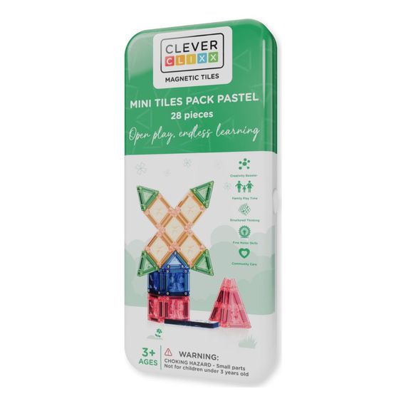 Cleverclixx magnetická stavebnice Mini Tiles Pack Pastel 28 ks