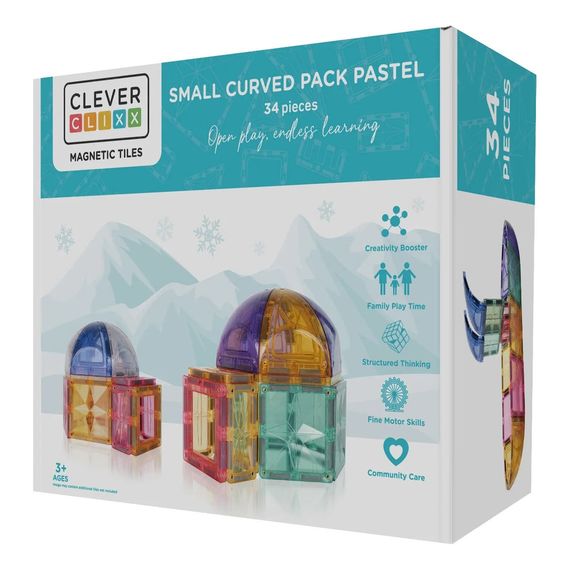 Cleverclixx magnetická stavebnice Small Curved Pack Pastel 34 ks