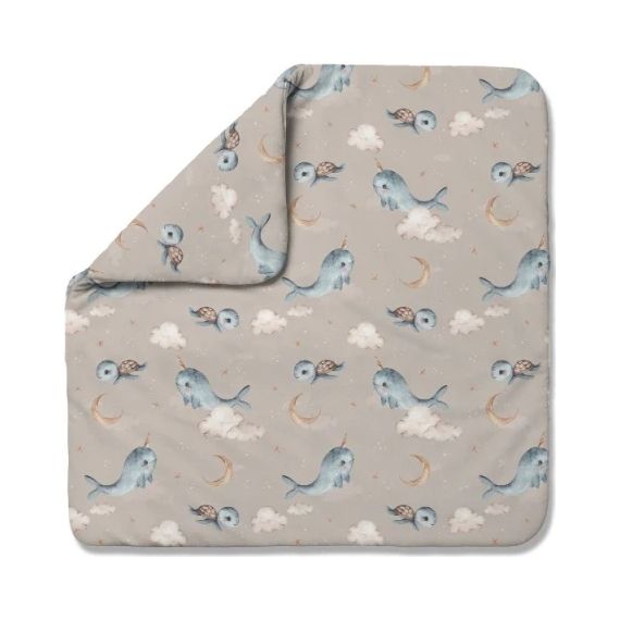Waldin bambusová kojenecká přikrývka 75x75 + stuha na zavinovačku Velryby Dark Beige, Kolor: Dark Beige