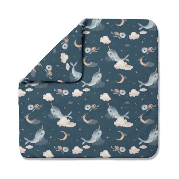 Waldin bambusová kojenecká přikrývka 75x75 + stuha na zavinovačku Velryby Dark Blue, Kolor: Dark Blue