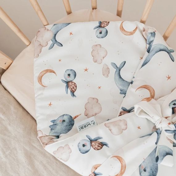 Waldin bambusová kojenecká přikrývka 75x75 + stuha na zavinovačku Velryby White, Kolor: White, 8 zdjęcie