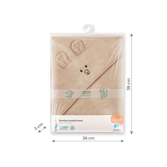 BabyOno okrycie kąpielowe bambusowe z kapturkiem 100x100 cm ciemny beż, Rozmiar: 100x100cm, Kolor: Ciemny beż, 4 zdjęcie