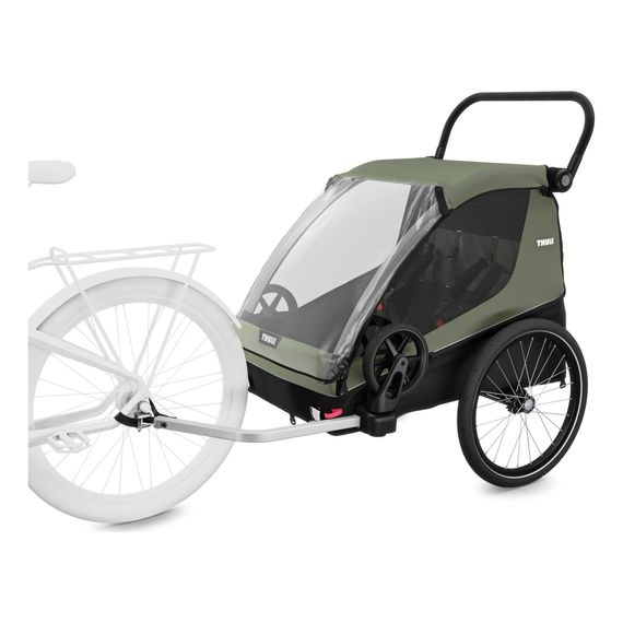 Thule Courier přívěsný vozík za kolo pro jedno nebo dvě děti s možností nákladního přívěsu, Kolor materiału: Vintage Green, 4 zdjęcie