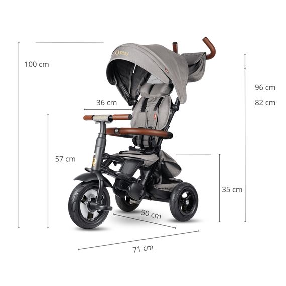 QPlay Rito Deluxe Rubber tříkolka Grey, Kolor: Grey, 8 zdjęcie