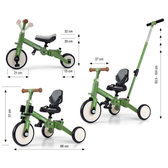 Milly Mally Optimus Max tříkolka 5v1 Green, Kolor: Green, 4 zdjęcie