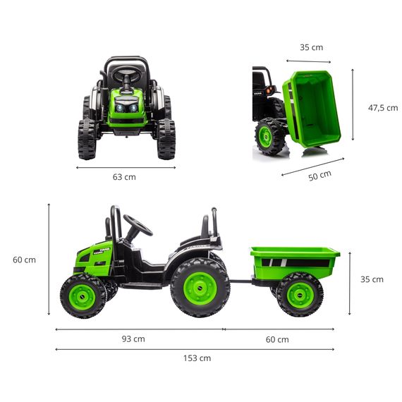 Milly Mally Farmer Tractor elektrické vozítko s přívěsem Green, Kolor: Green, 8 zdjęcie