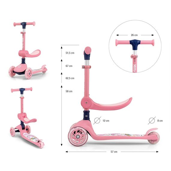 Milly Mally Fuzzy koloběžka se sedátkem Pink, Kolor: Pink, 6 zdjęcie