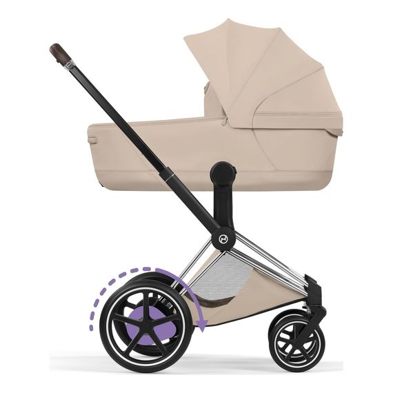 Cybex ePriam 5 2w1 Style City Grey - Chrome Brown, Rodzaj wózka: głęboko-spacerowy, Kolekcja: Style, Kolor materiału: Cozy Beige, Kolor ramy: Chrome Brown, 6 zdjęcie