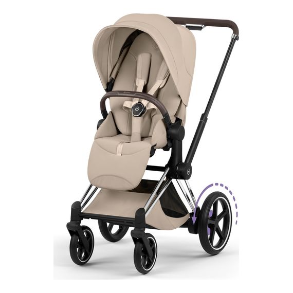 Cybex ePriam 5 2w1 Style City Grey - Chrome Brown, Rodzaj wózka: głęboko-spacerowy, Kolekcja: Style, Kolor materiału: Cozy Beige, Kolor ramy: Chrome Brown, 7 zdjęcie