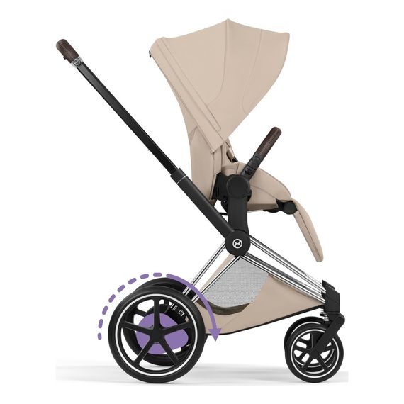 Cybex ePriam 5 2w1 Style City Grey - Chrome Brown, Rodzaj wózka: głęboko-spacerowy, Kolekcja: Style, Kolor materiału: Cozy Beige, Kolor ramy: Chrome Brown, 9 zdjęcie