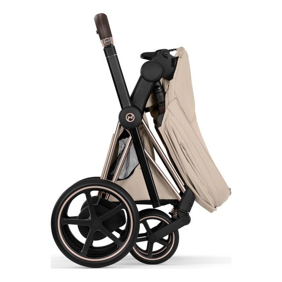 Cybex ePriam 5 2w1 Style City Grey - Chrome Brown, Rodzaj wózka: głęboko-spacerowy, Kolekcja: Style, Kolor materiału: Cozy Beige, Kolor ramy: Rosegold, 3 zdjęcie