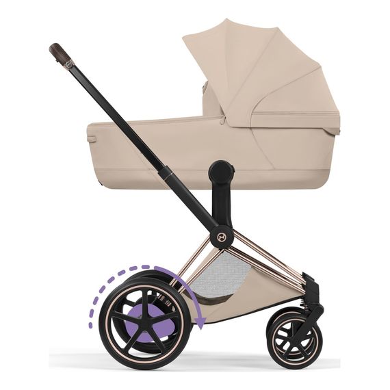 Cybex ePriam 5 2w1 Style City Grey - Chrome Brown, Rodzaj wózka: głęboko-spacerowy, Kolekcja: Style, Kolor materiału: Cozy Beige, Kolor ramy: Rosegold, 8 zdjęcie